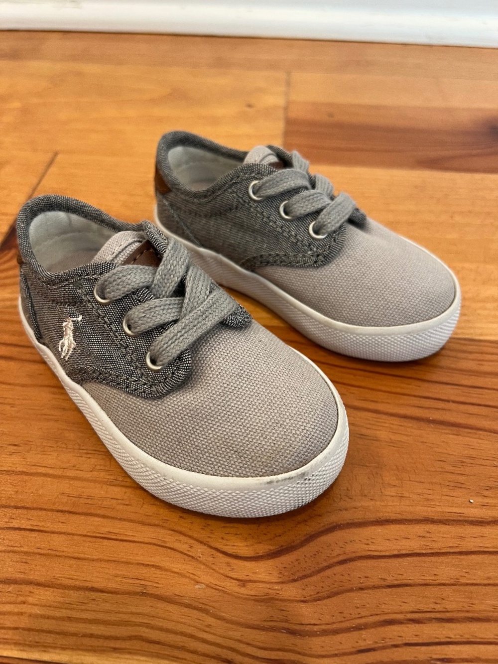 Polo Ralph Lauren Luwes Shoes Sneakers Boys Kids 5 Gray Lace Up Preppy Canvas